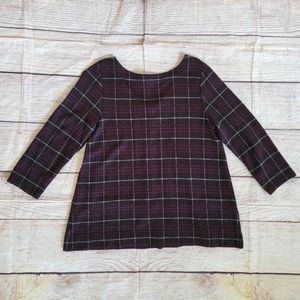 j.jill Ponte Bordeaux Plaid Button Back Top Small